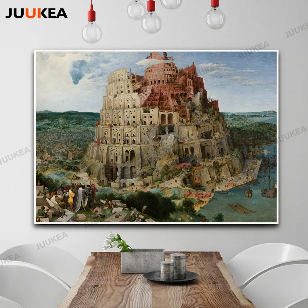 Tower of Babel Pieter Brueghel The Elder Classic HD Canvas Painting Print On Canvas, Wall Pictures For Living Room, Home Decor