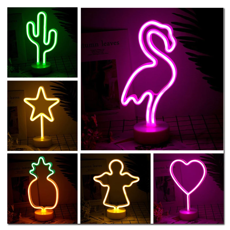Светодиодный неоновый Ночной светильник в форме ананаса ангела настольная лампа