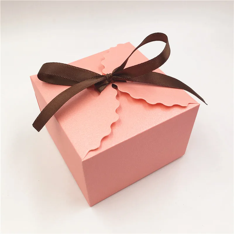 Coffee Ribbon 50 шт Картон Крафт бумажная коробка для конфет крафт-ткань подарочные упаковочные коробки для свадебной вечеринки, дня рождения Подарочные коробки для конфет с лентой - Цвет: Coffee Ribbon