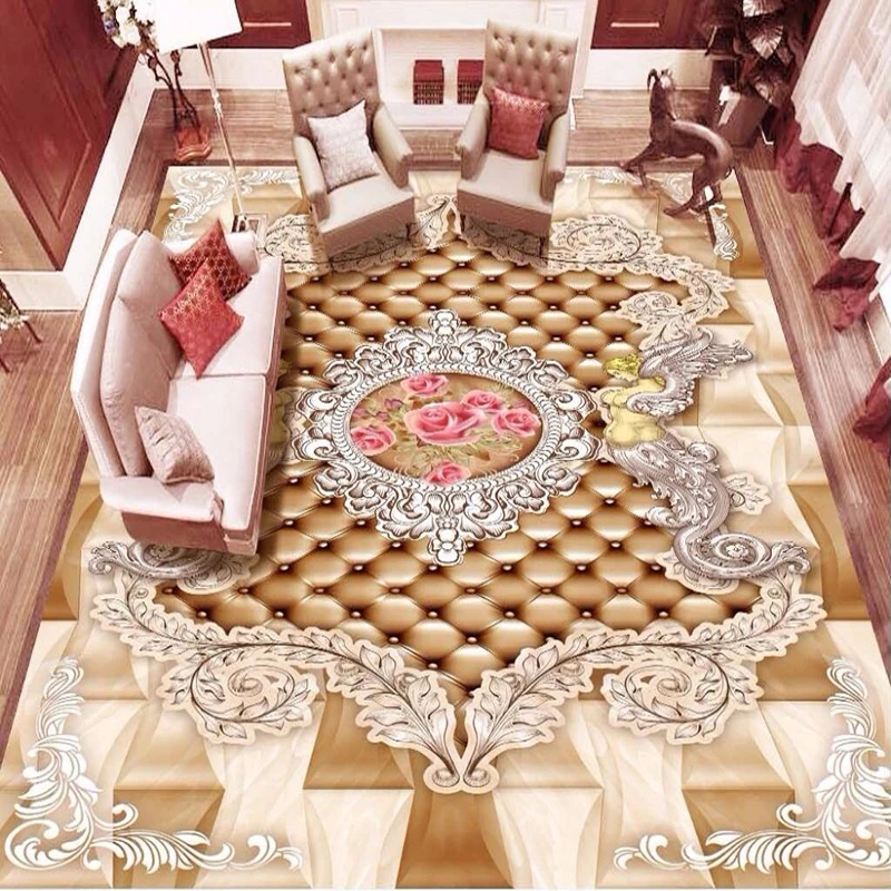

PVC Self Adhesive Waterproof Floor Sticker European Style Rose Angel 3D Floor Tiles Living Room Luxury Decor Mural Wallpaper 3 D