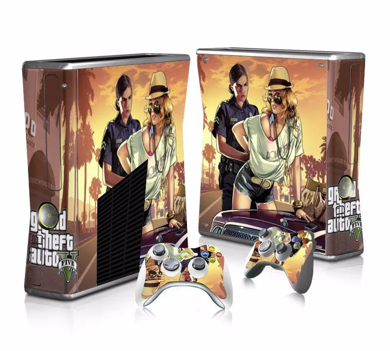 GTA-V виниловая Защитная пленка для microsoft xbox 360 Slim и 2 контрольные наклейки s для xbox 360 SLIM
