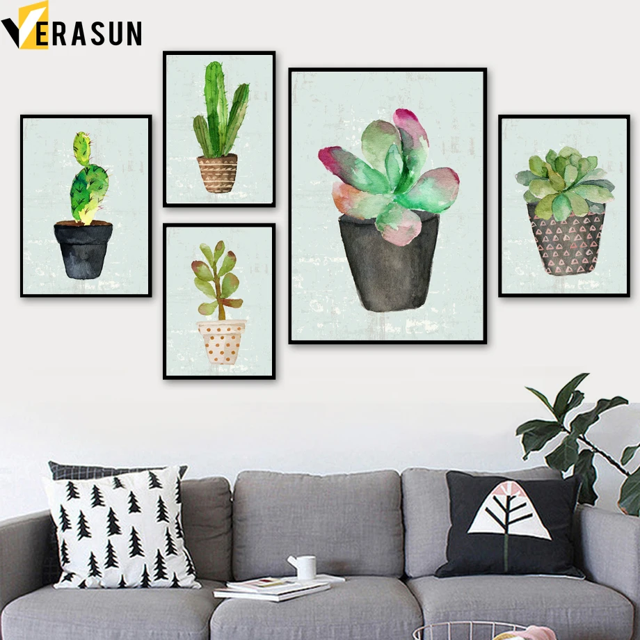 Кактус в горшке с зелеными растениями северные постеры и принты лист настенная