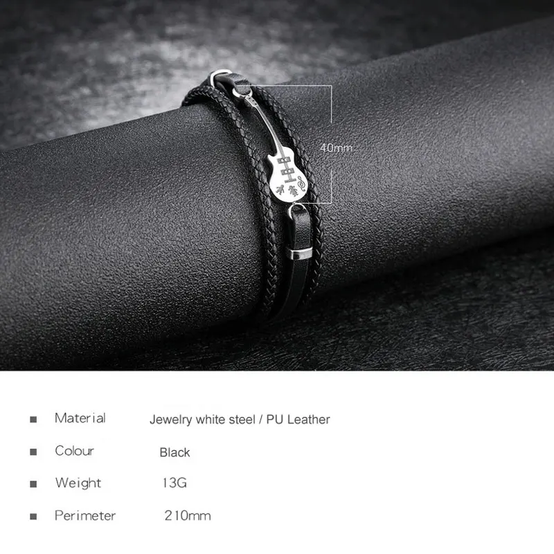 

Women Rope Chain Bracelet Creative Mini Guitar PU Leather Bracelet Men Vintage Multilayer Weaving Titanium Fashion Men Bracelets