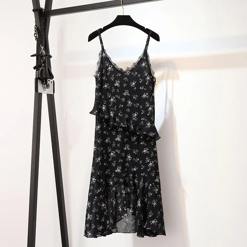 Женское шифоновое платье ICHOIX комплект из 2 предметов с оборками Повседневная