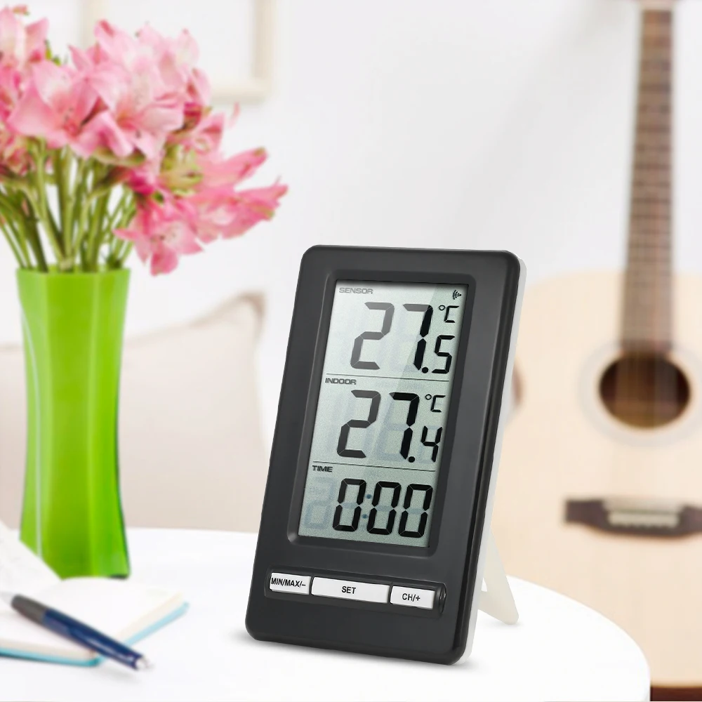 LCD Digital Wireless Thermometer Indoor and Outdoor Temperature Measurement C/F Max/Min Value Display 12H/24H Clock | Дом и сад