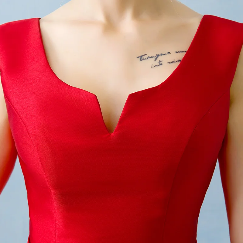 Новое Элегантное Атласное Платье трапеция с бантом красное короткое вечернее