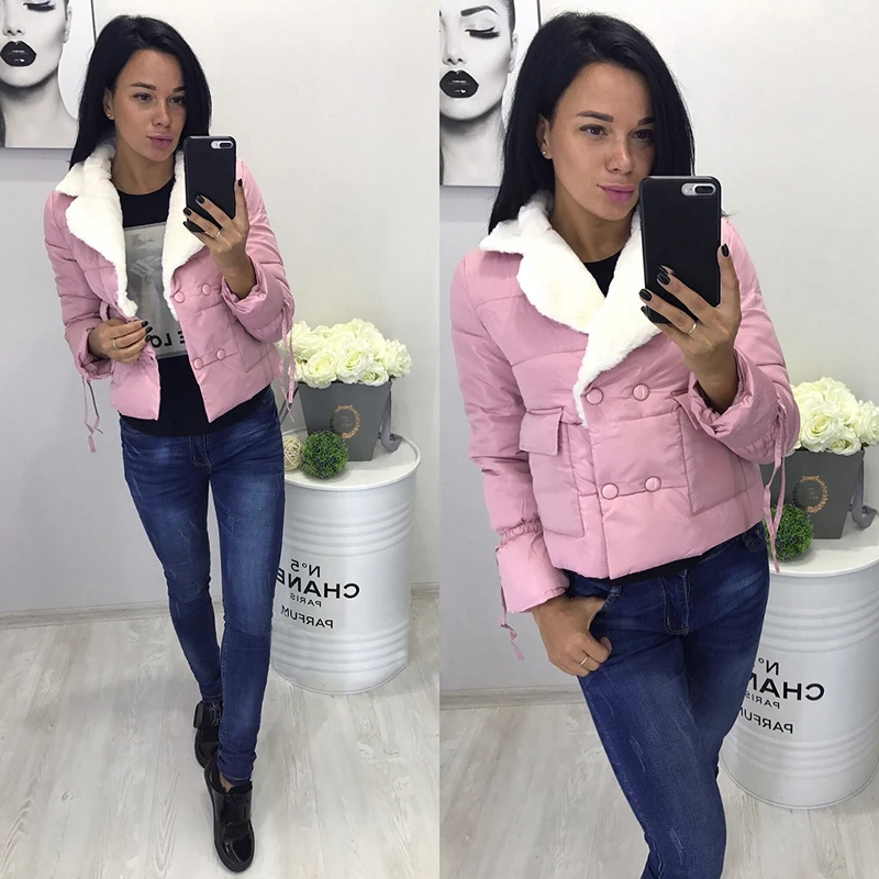 2017 Winter Women's Jacket Coat Warm Turn-down Collar Side Button Female Short Parkas Outwear | Женская одежда