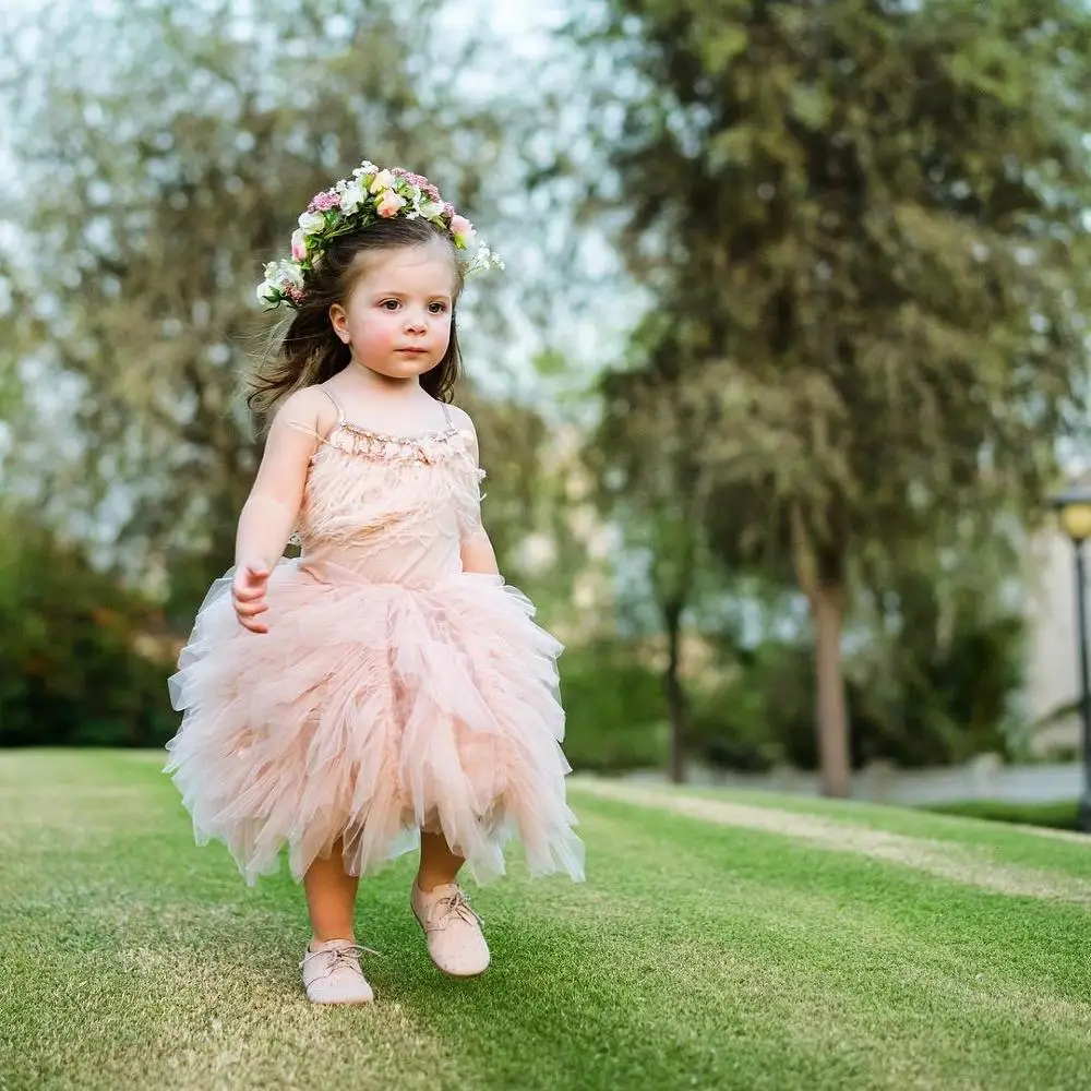 Kids Princess Dresses for Girls Children Feather Beading Sequined Gowns Toddler Birthday Party Frocks Boutique Baby Tutu | Детская
