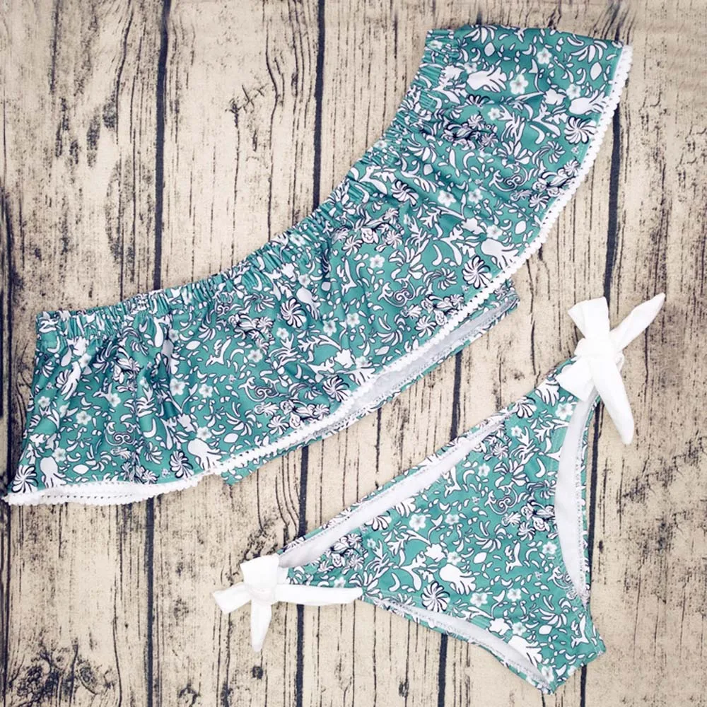 Купальник бикини бандо с принтом в виде большого лотоса женский купальник 2019| |