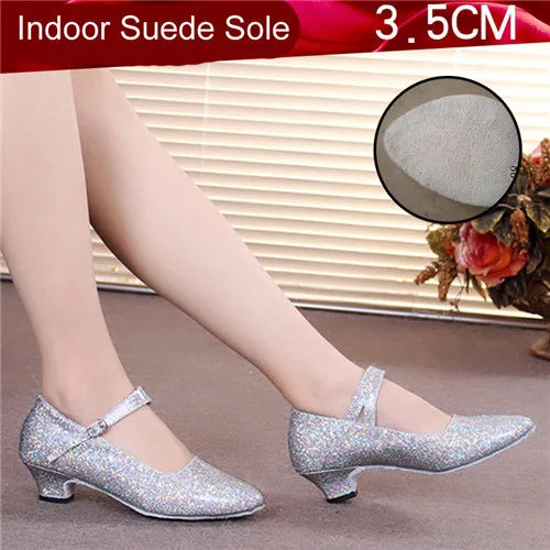 3.5cm-Gray Silver Женская танцевальная обувь с закрытым носком; блестящие Бальные вечерние туфли для танго; современные танцевальные туфли на каблуке для женщин; закрытый Каблук 3,5/5,5 см - Цвет: 3.5cm-Gray Silver