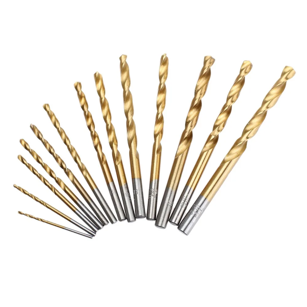 DRELD 13 шт. 1,5-6,5 мм Круглый хвостовик с покрытием из быстрорежущей стали с титановым покрытием спиральное сверло деревообрабатывающий металлический инструмент сверла аксессуары 1,5-6,5 мм