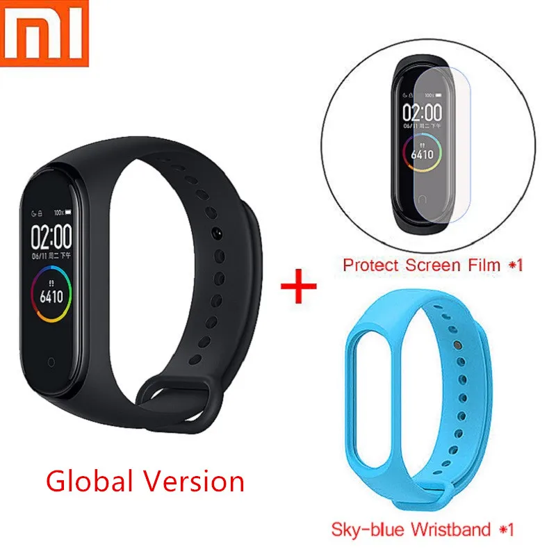 Global LIghtBlue Set Xiaomi mi Band 4 фитнес-браслет 5ATM шагомер спортивный умный Браслет 0,9" цветной AMOLED экран mi Band 3 mi Band 4 глобальная версия - Цвет: Global LIghtBlue Set