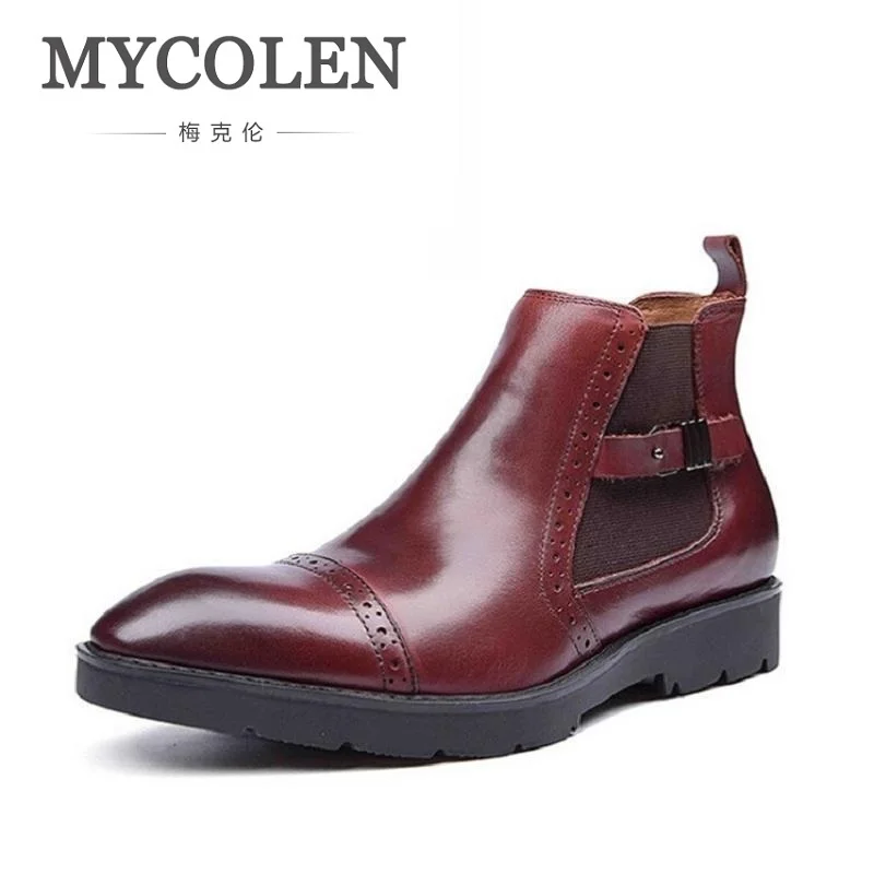 MYCOLEN/мужские зимние ботинки в байкерском стиле из натуральной кожи модель 2018 года