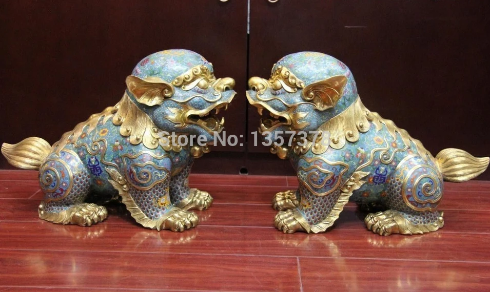 SCY shitou 00179 14 Дворцовая бронзовая медная позолота Cloisonne Feng Shui Evil Fu Foo Dogs со скидкой 30%