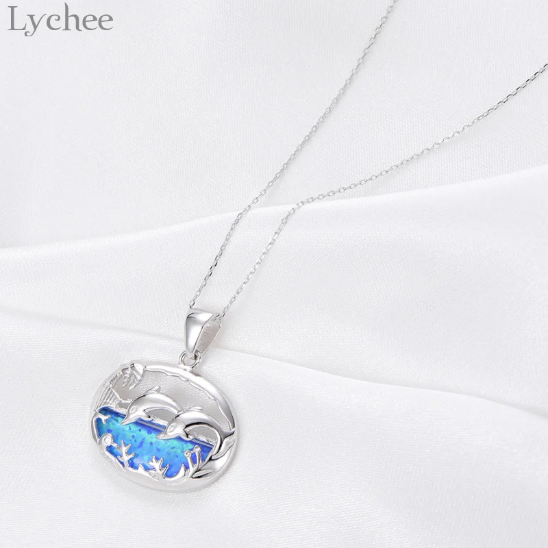 Lychee, Трендовое ожерелье с опалом дельфина, 925 пробы, серебряное, хорошее ювелирное изделие для мужчин и женщин, звено цепи, свадебные ювелирные изделия