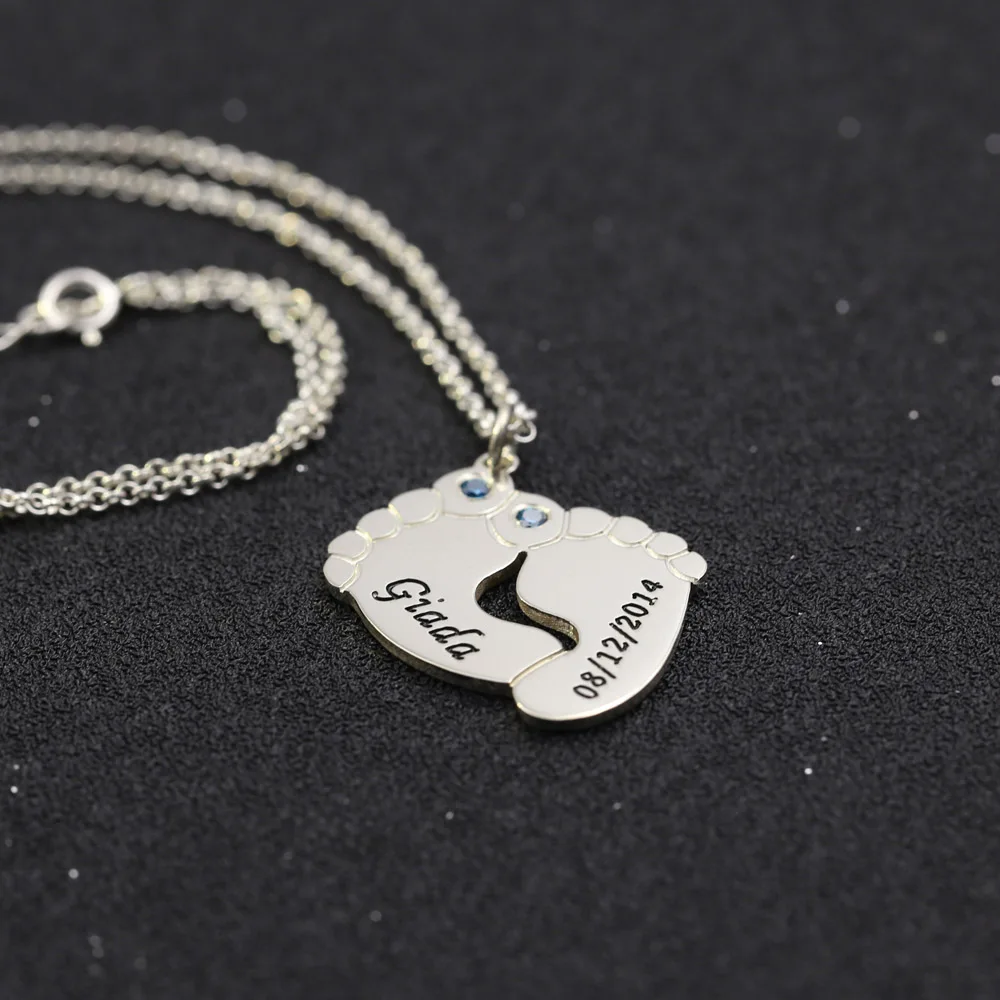 Solid Silver Birthstone Name Necklace Customized Baby Feet Memorial Birthday Gift | Украшения и аксессуары