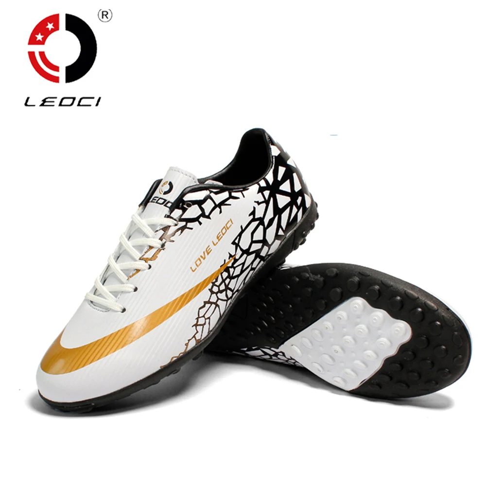 

LEOCI Unisex TF Soccer Shoes Adult and Kids Turf Football Boots Ergonomics Sport Shoes For All Seasons Size 33-44, 4 Colors