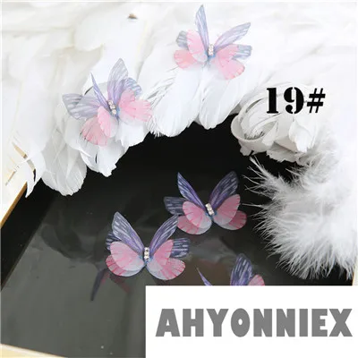 AHYONNIEX двухслойная атласная шифоновая пряжа нашивки «бабочки» ПРИШИТАЯ аппликация для невесты свадебные Детские аксессуары для волос DIY - Цвет: C19