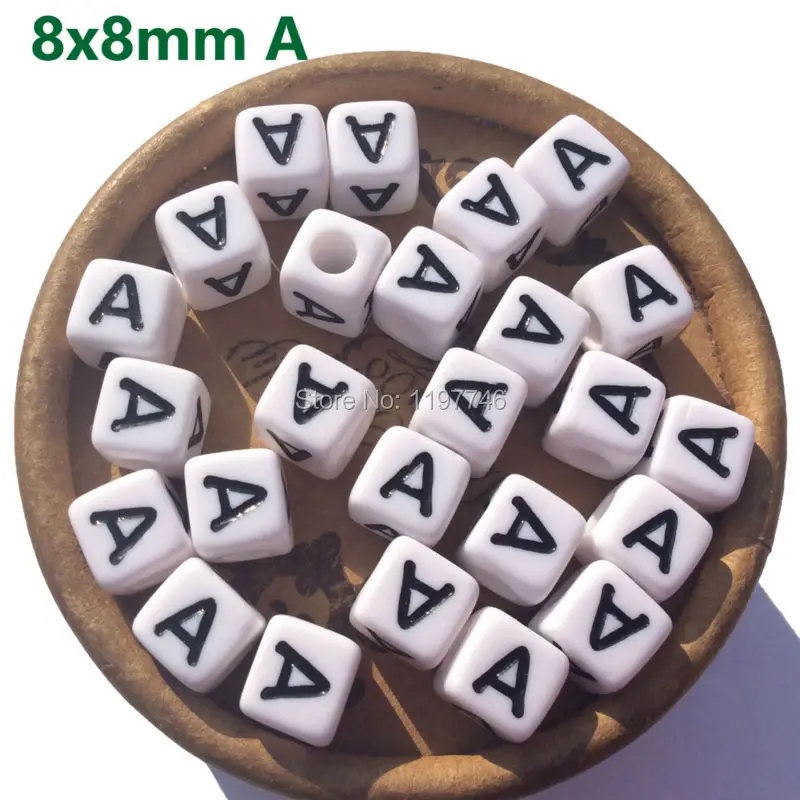 

Бусины с большим отверстием для английского алфавита, белые с черным кубом, квадратные акриловые бусины с буквами A 8 мм для рукоделия, 55 шт.