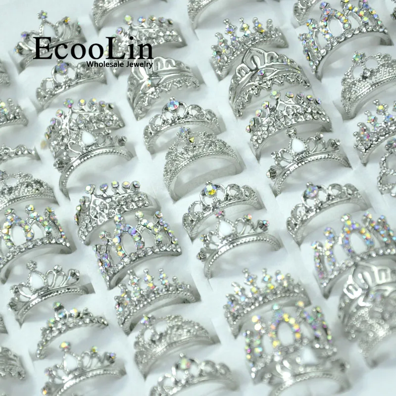 Бижутерия EcooLin 10 шт. модные циркониевые блестящие посеребренные кольца с короной