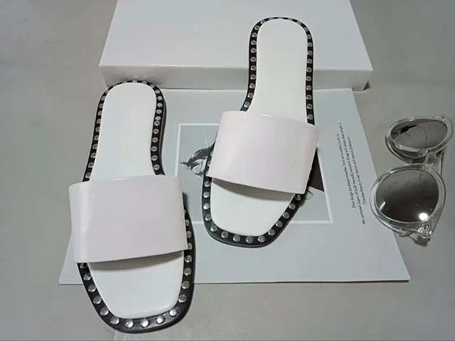 Новое поступление geninue кожа женские тапочки Классические с открытым носком