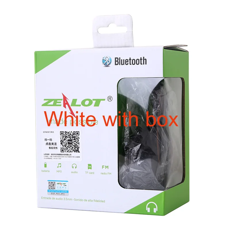White with box ZEALOT B570, Bluetooth гарнитура с глубоким басом, FM радио, Hi-Fi, шумоподавление, беспроводные стерео музыкальные наушники с микрофоном, светодиодный экран - Цвет: White with box