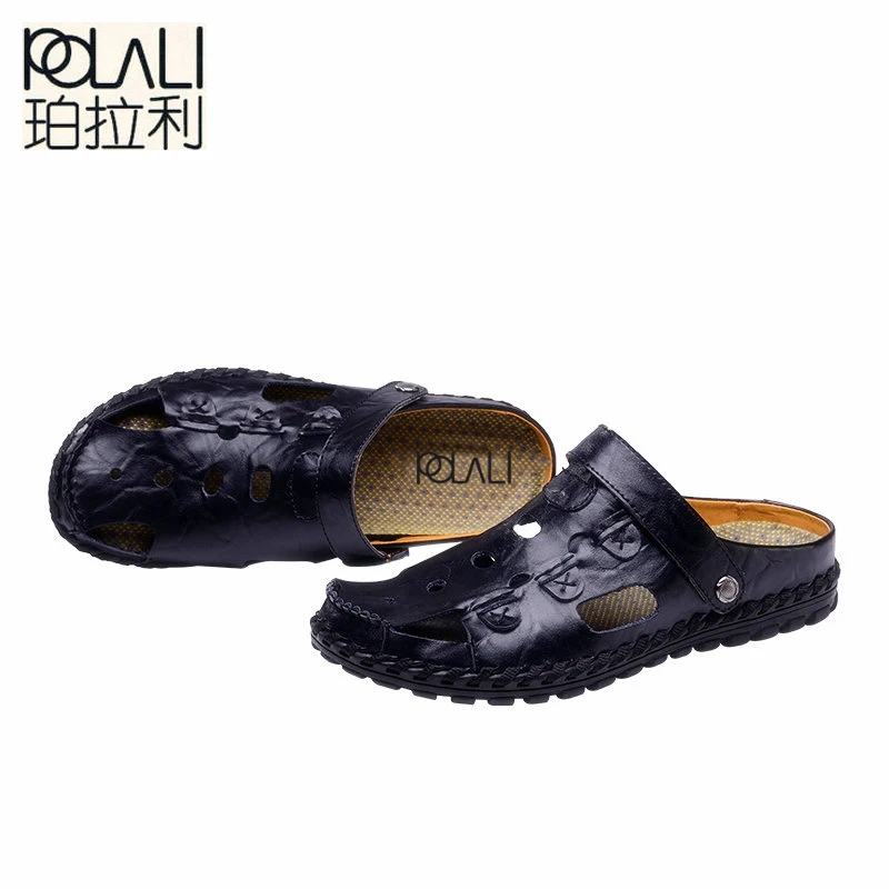 POLALI/мужские сандалии модная летняя обувь из натуральной кожи мужские шлепанцы