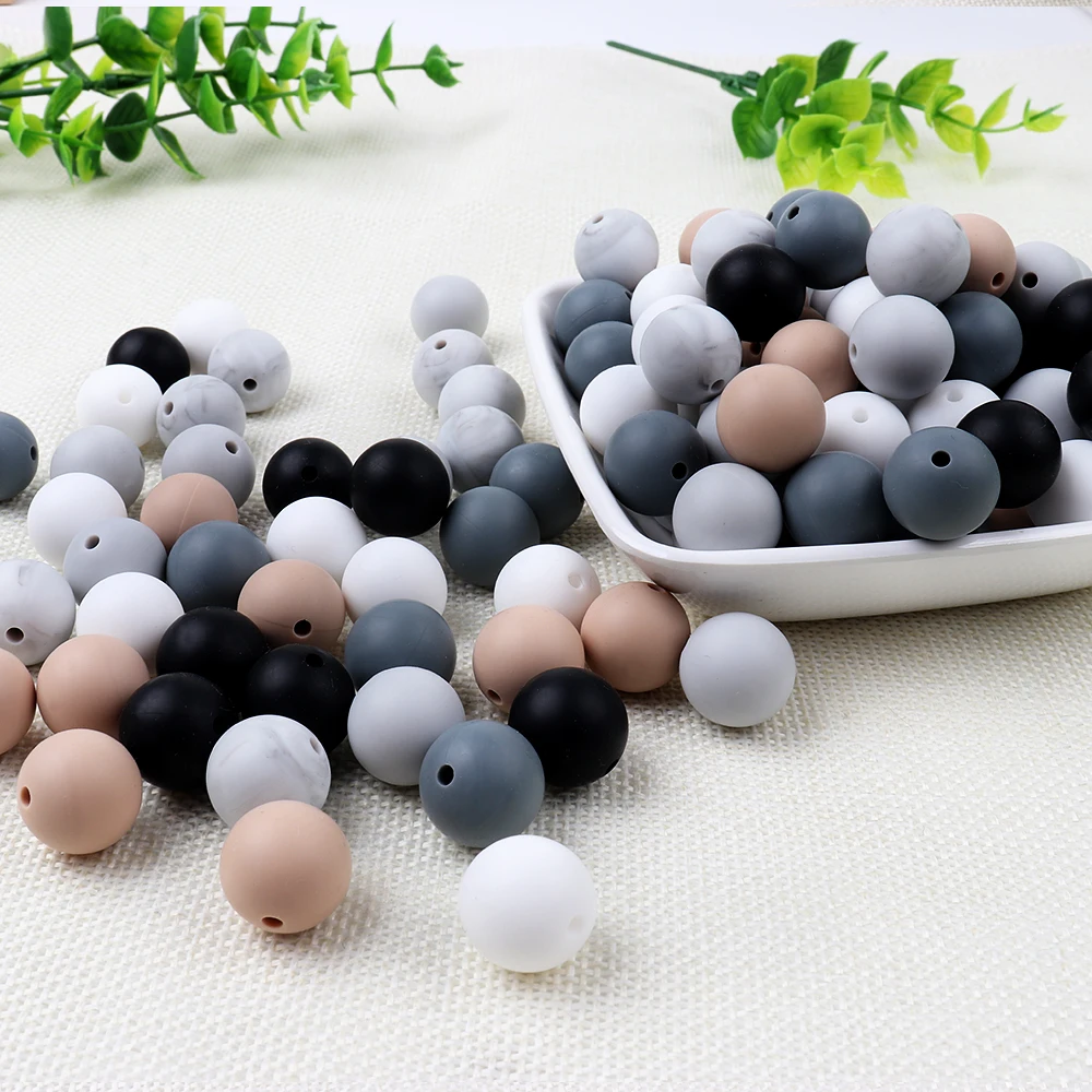 

TYRY.HU 30pcs Silicone Beads 9/12/15mm Baby Teether Pacifier Chain Loose Beads Silicone Teething Beads BPA Free Silicone Teether