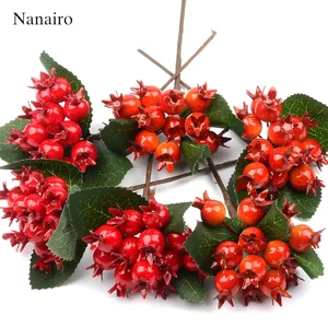 Искусственные пластиковые цветы граната 6 шт.лот, тычинки, красные ягоды, вишня, искусственные поролоновые фрукты для украшения свадебной рождественской елки