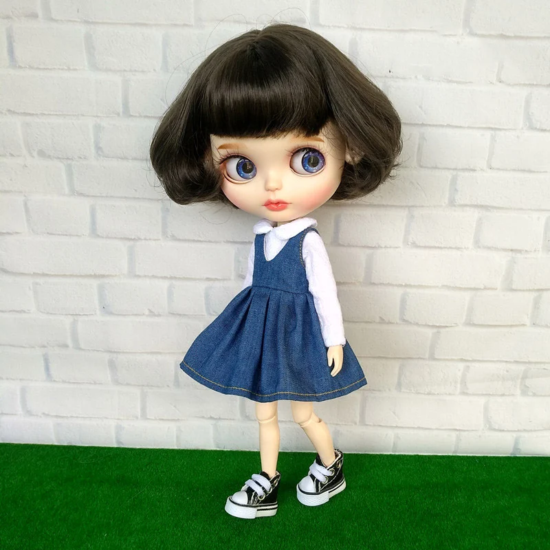 1 комплект модная Кукла Blyth 1/6 футболка с длинным рукавом + джинсовое платье одежды