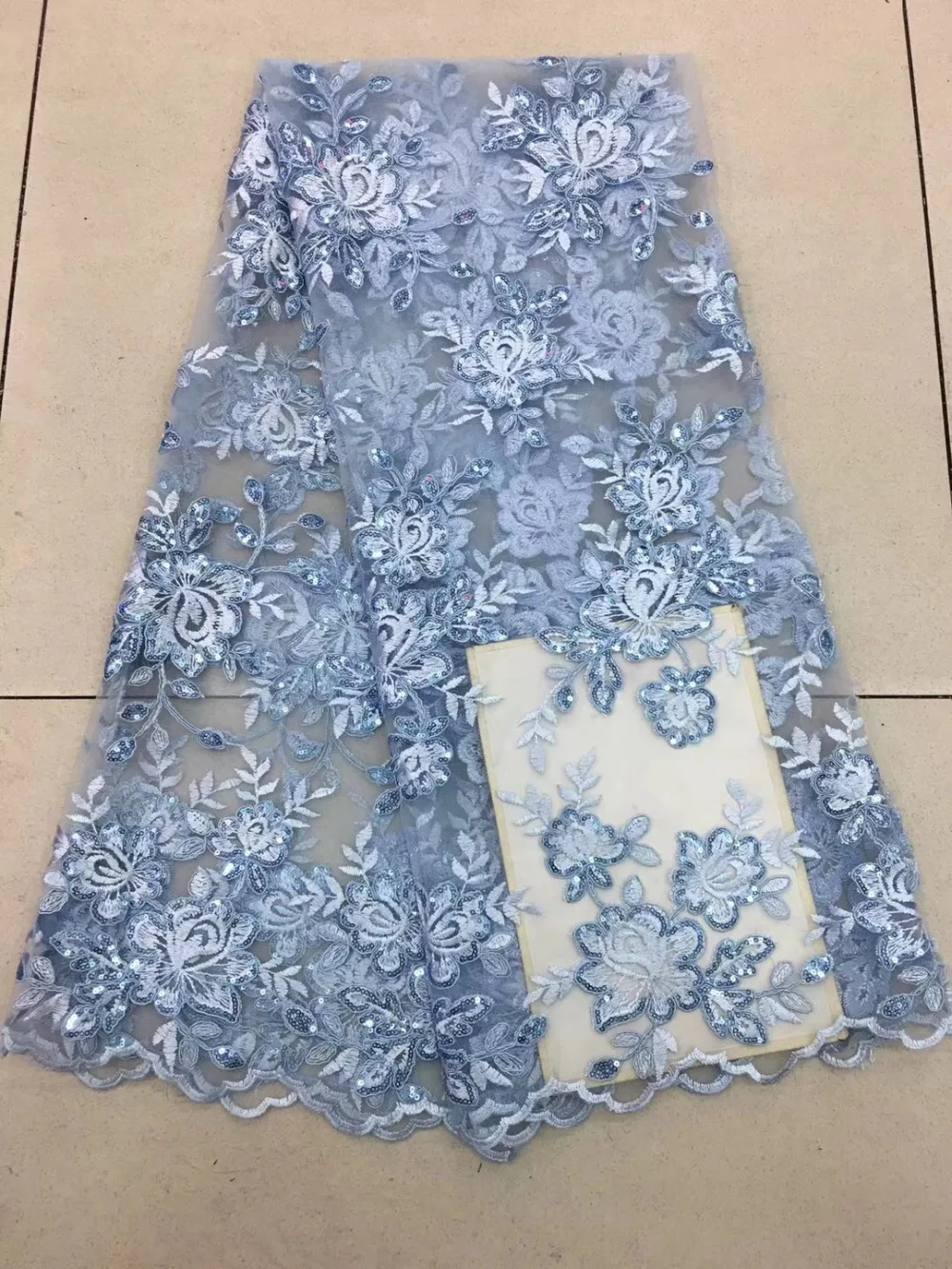 

(5yards/pc) Wholesale High quality Blue African French Net Lace Fabric With Luxury Sequins Exquisite Embroidery For Party Dress