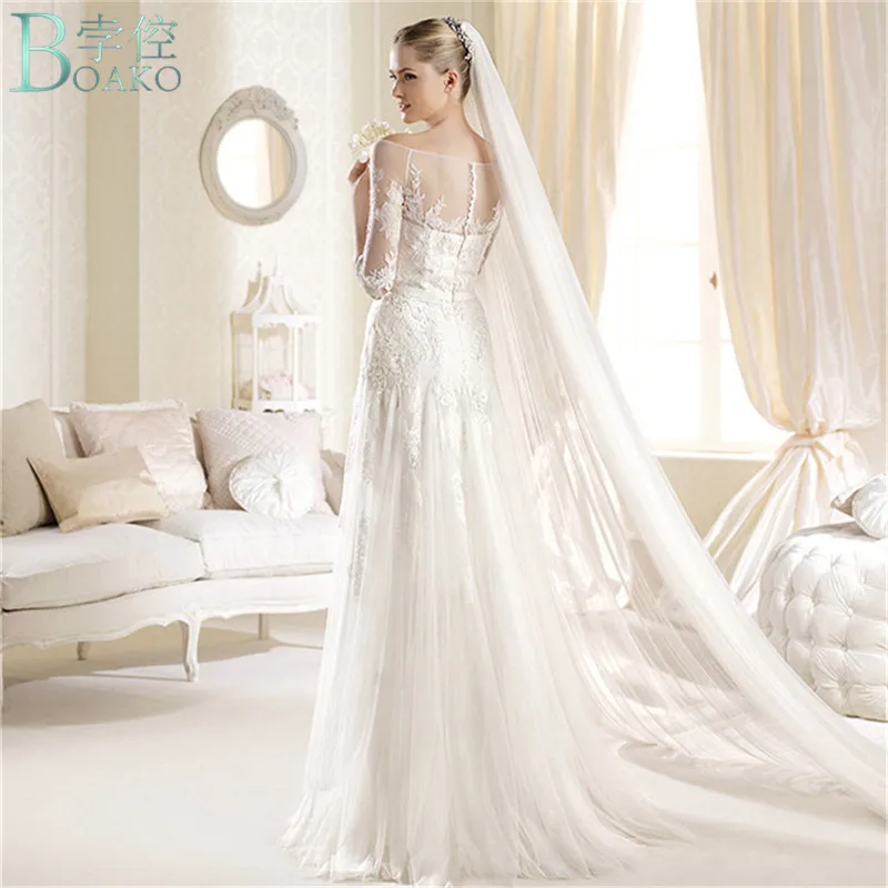 BOAKO дешевые реальные фотографии 3 м белая/слоновая кость свадебная вуаль
