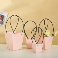5pcs pink bags with pvc hand waterproof paper flowerpot shop bountique packing material fresh flower plant carrier solid package