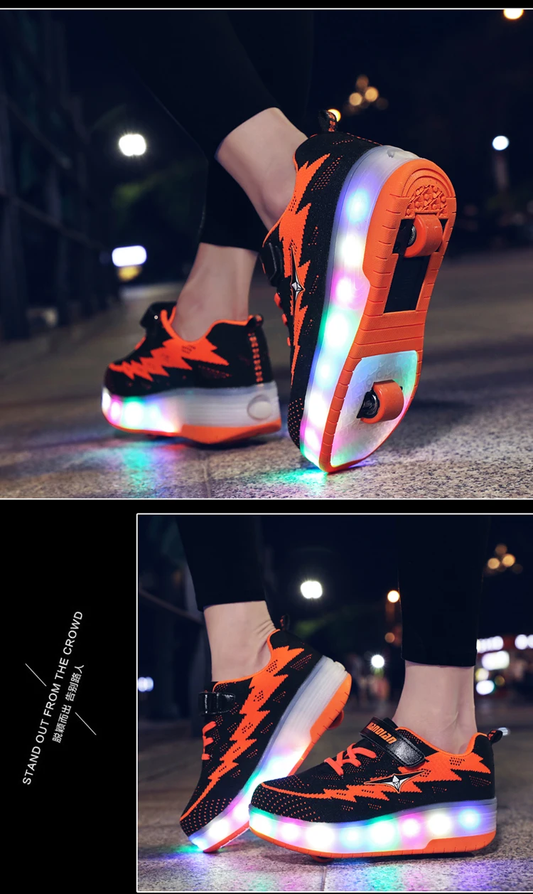 Детские Heelies светодиодные кроссовки два колеса для мальчиков и девочек роликовые катания повседневная обувь с роликами детские спортивные ботинки для девушек зарядка через usb