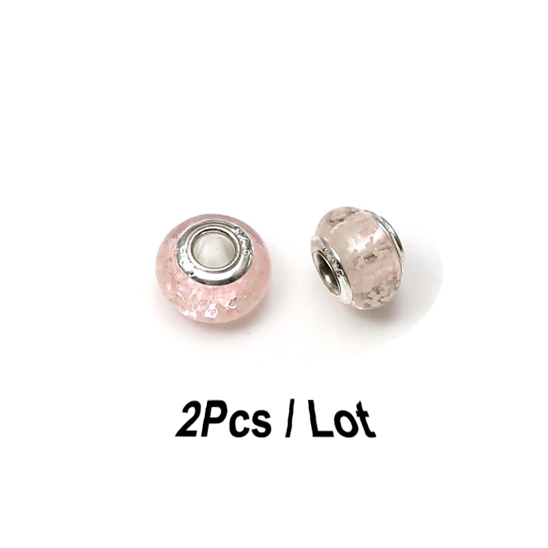 YGZ005 2Pcs/Lot 925 Fashion Silver Edge Color Glass Fluorescent Beads Fit Original Pandora Charms Bracelets Bangles Beaded Jewelry Gift - Цвет: YGZ005