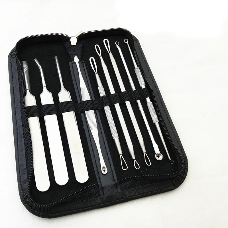 

9 Pcs Professional Blackhead Remover Tool Kit Stainless Steel Blackhead Acne Comedone Pimple Blemish Extractor Beauty Tool