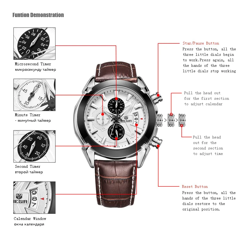 megir hot brand quartz watch man fashion analog watches men casual chronograph hour luxury luminous leather wristwatch male free global shipping
