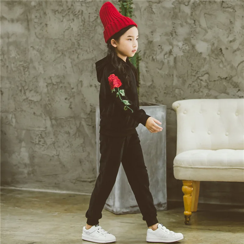 С капюшоном велюр детская одежда для девочек пальто комплект со штанами