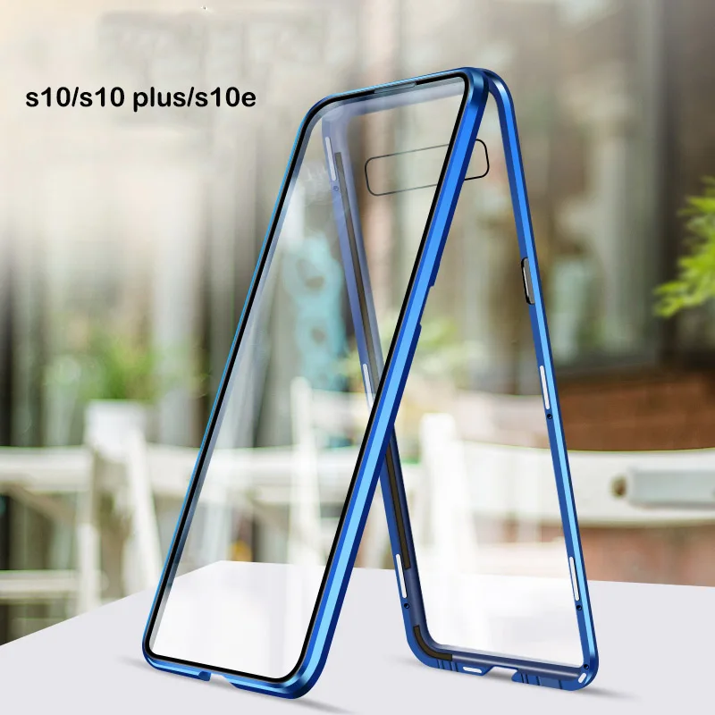 R-just Magnetic Metal Bumper Case for Samsung s10 S10eTempered Glass Front Back Cover for Samsung s10/s10 Plus/s10e Case