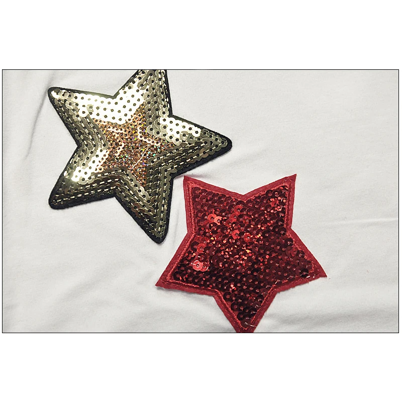 

iZevus 2017 High Grade Star Embroidery T shirt Women Pattern Short Sleeve Design Cotton Tops Women V-Neck T-shirt Plus Sizes