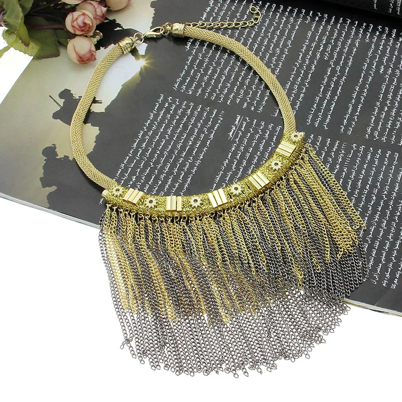 

MANILAI Ethnic Chic Chain Tassel Necklace Women Accessories Handmade Collares Statement Choker Maxi Necklaces Collier