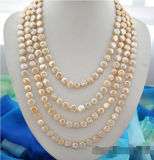 shipping 100&quot 11mm coin pink freshwater pearl necklace | Украшения и аксессуары