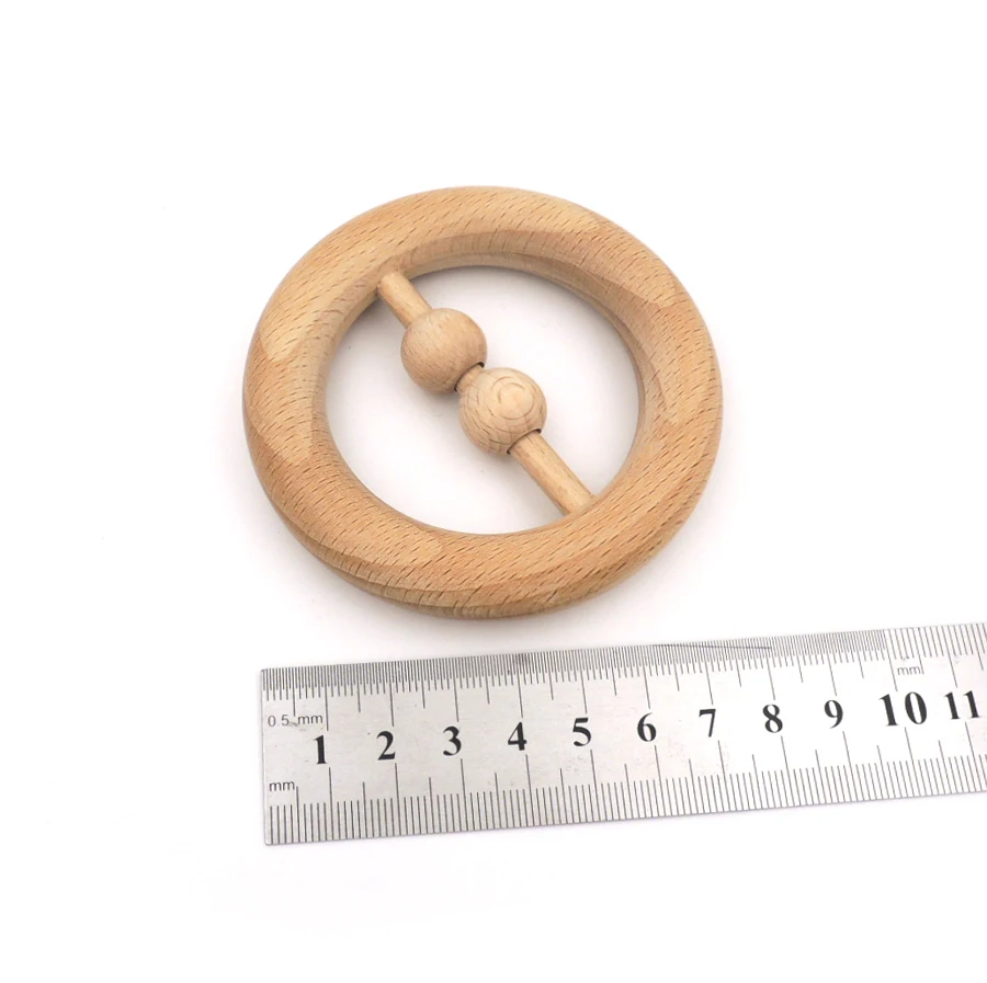 80mm natural customized logo DIY Organic beech Ring teething toy round beech Wooden baby teethers toddler