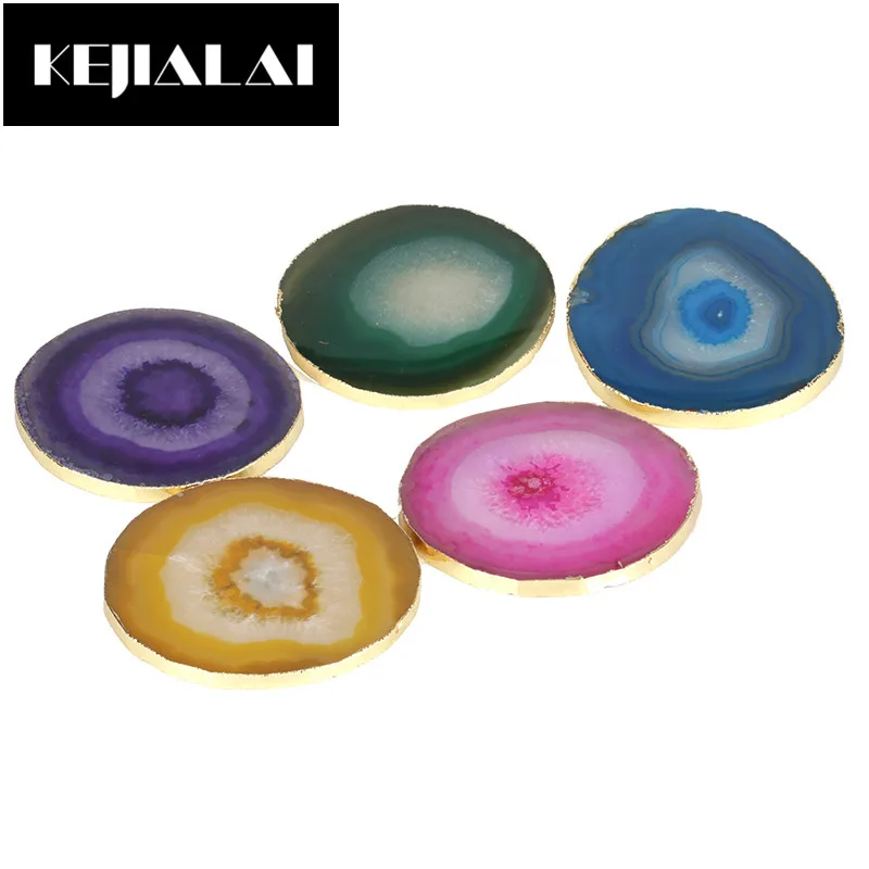 Mixed dankanshi Natural Gem Crafts Semi Precious Glass Slice Coaster Cup Mug Glass Beverage Holder Pad Druzy Quartz Geode Glass - Окраска металла: Mixed