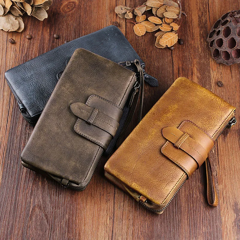 Aetoo дубления кожи мужской кошелек длинный отрезок молния ручной работы в стиле