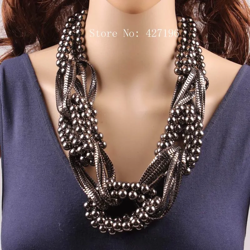 Fashionable New Design Brand Statement Necklace Alloy Chain Bead Chunky Big Pendant Necklace For Women Jewelry Wholesale