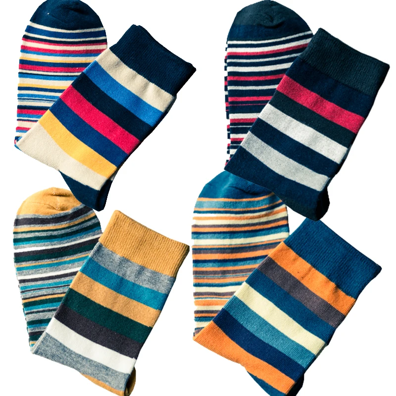 10pcs=5pairs=1 Lot Men's color stripes socks the latest design popular men's STRIPED SOCKS SUIT FASHION COLOURED COTTON | Мужская