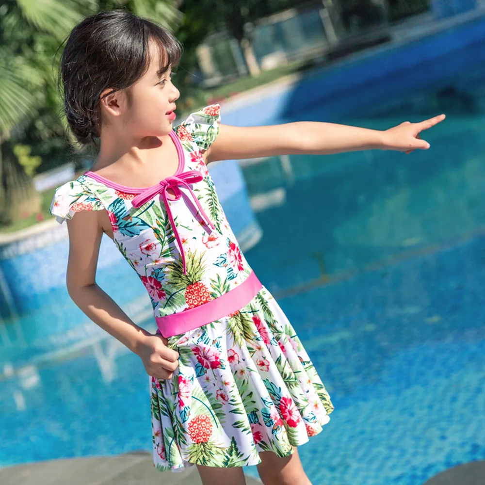 Swimsuit Baby Girls Swimwear Children Bathing Suit Kids Swim Dress One Piece Suits With Caps Beachwear May Bathers Summer Pool | Спорт и