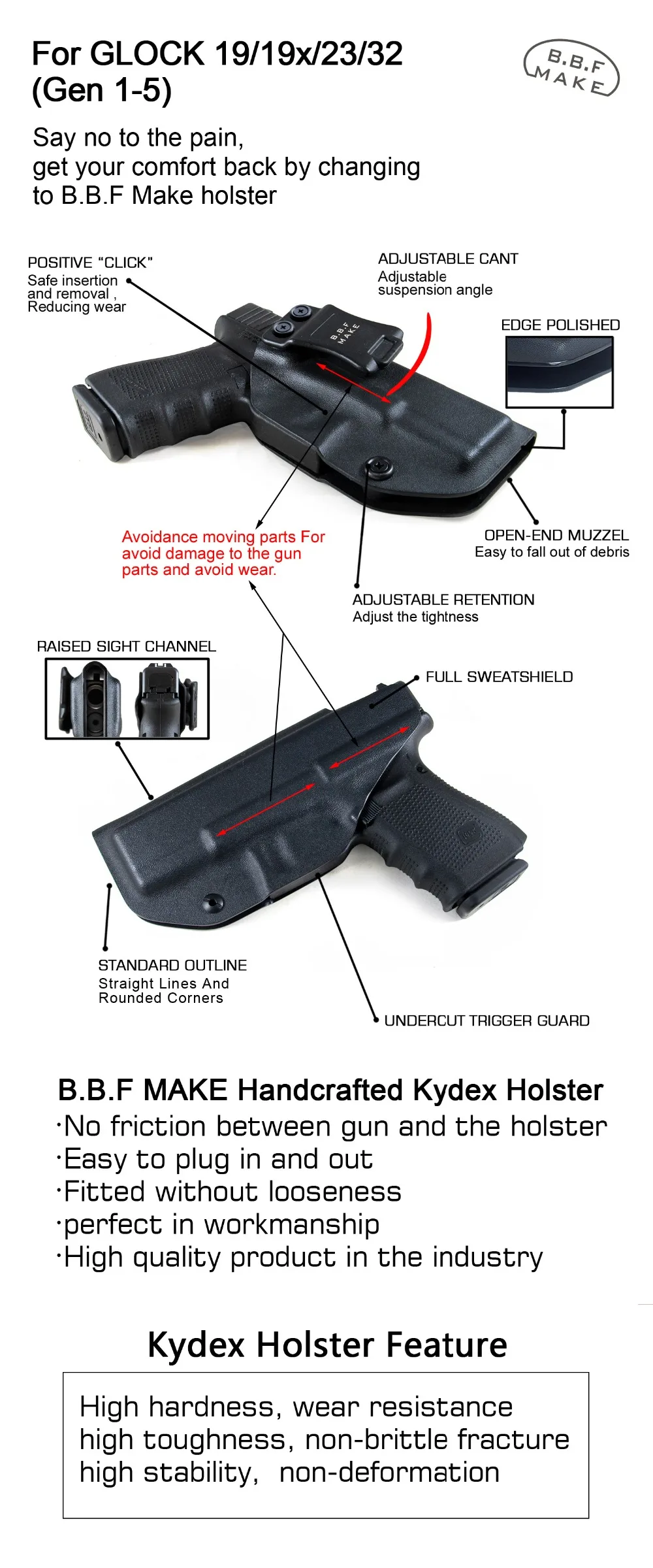 BBF сделать IWB углеродное волокно тканый KYDEX пистолет-кобура: Глок 19 23 25 32 Cz p10c внутри скрытый кейс для пистолета