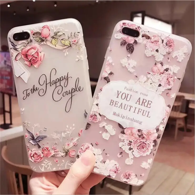 Цветочный силиконовый чехол для телефона iPhone 7 8 Plus XS Max XR розовые цветочные чехлы X